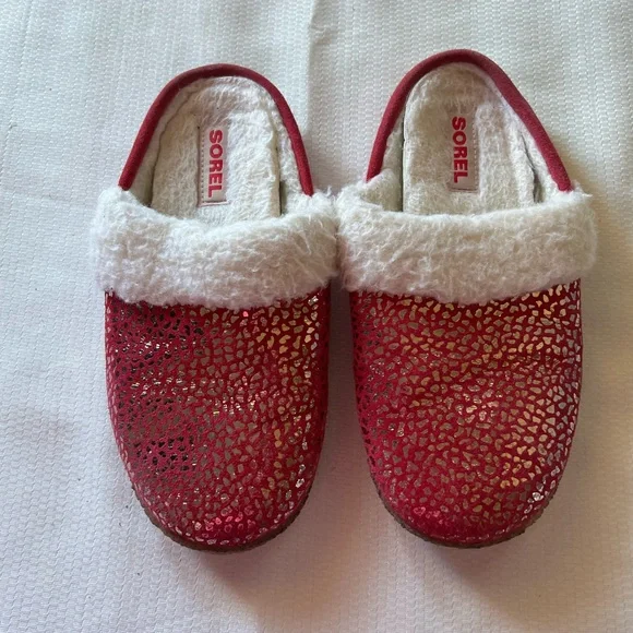 Sorel Red and White Cozy Slippers