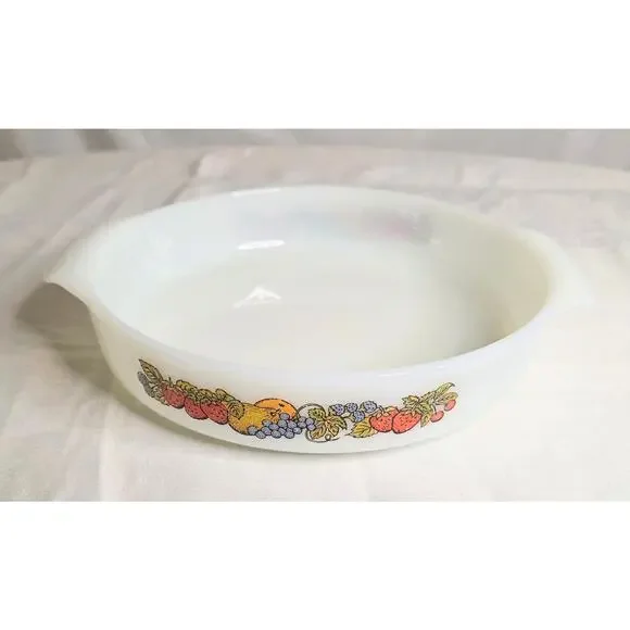 Vtg Anchor Hocking Fire King Casserole Baking Dish Nature's Bounty 9