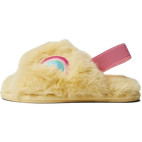 Joules Kids Kora Slippers Yellow Pink Rainbows Girls Size Medium 13/1 NEW‎