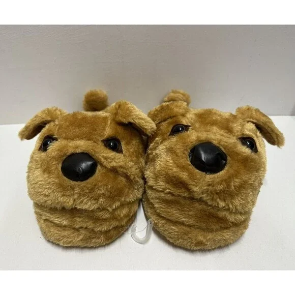 Unbranded size 4-5 plush brown dog slip on house slippers