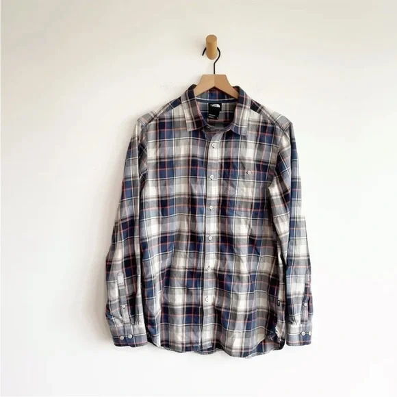 The North Face Men's Plaid Button Up Casual Shirt Blue Gray Medium