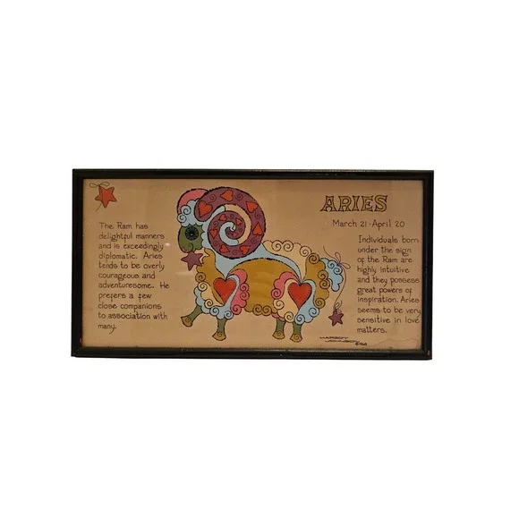 Vintage 1968 Aries Zodiac Art Margot Johnson Soovia Janis Ram Astrology 16x8