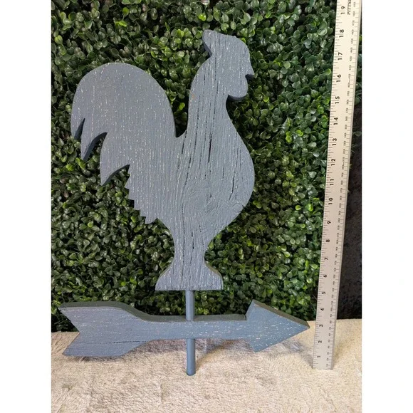 Handmade Wood Distressed Blue Rooster Weathervane Folk Art Wall Decor