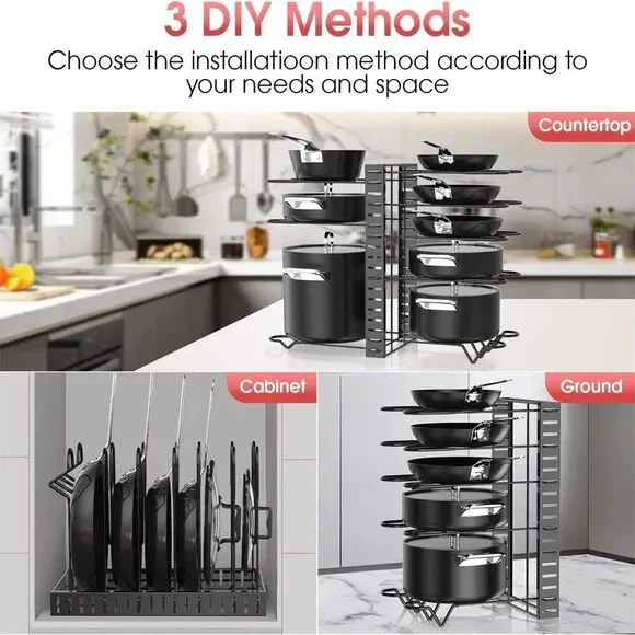 Pot Lid Storage Organizer, Pot And Pan Organizer Rack Holder For Kitchen Cabinet