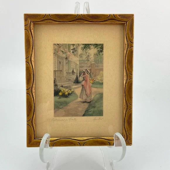 Vintage Lithograph Print, An Afternoon Call Signed Center, Victorian Lady