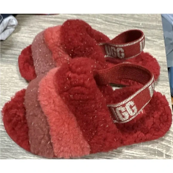 UGG Fluff Yeah Metallic Sparkle Multi Youth/Kids SLIPPERS Sz 11‎