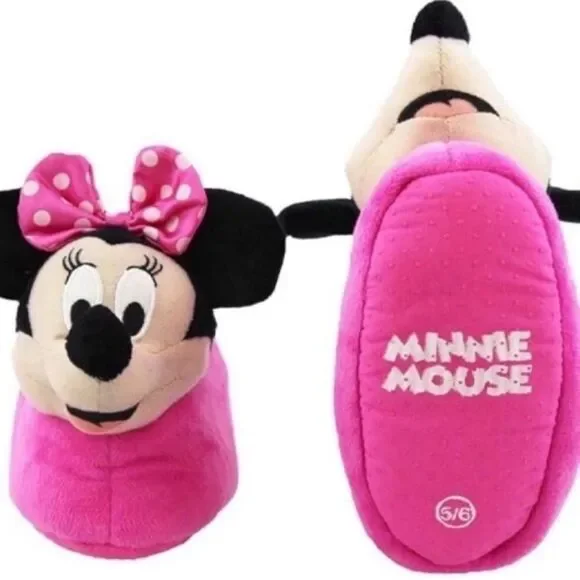NWT Minnie Mouse Disney Girls 3D Minnie Head Sock Top Slippers Size 9/10