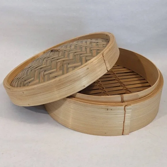 Natural Bamboo Steamer Basket with Lid 10 Inch Dim Sum Dumpling Steamer 2pc Set