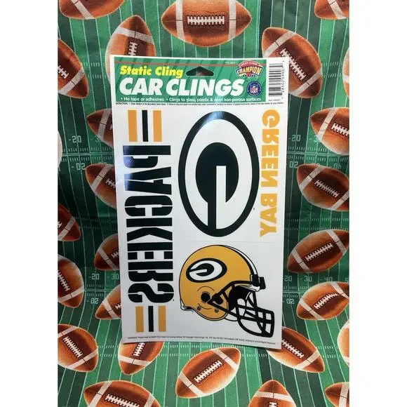 Vintage NFL Green Bay Packers Static Reusable‎ Car Clings - Clear Window Decals