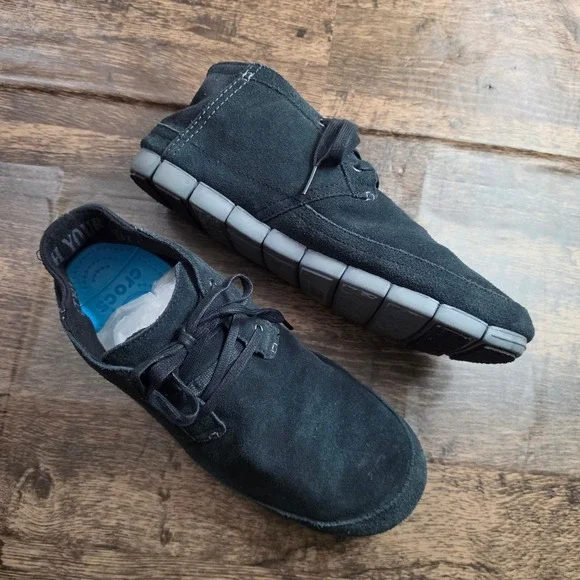 CROCS Hover Suede Chukka Boots Mens 13 Black Lace Up Casual Lightweight Shoes