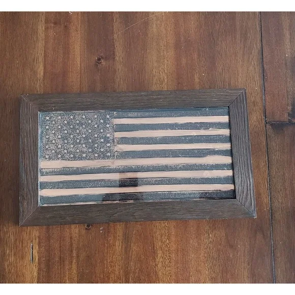 Handmade Distressed Coper American Flag Framed Wall Art Home Decor 21x12‎ in