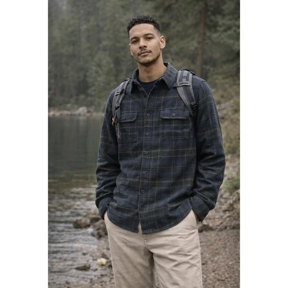 The North Face Mens Plaid‎ Flannel Button Down Shirt Navy Green Size Medium