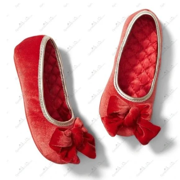 Janie and Jack Red Velvet Bow Kids Slippers