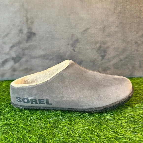 Sorel Kids Lanner Ridge II Gray Suede Shearling Lined Clog Slippers Youth Size 5