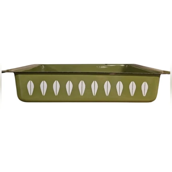 Catherineholm Enamelwear Large Baking Pan Green Lotus Leaf Mid Century