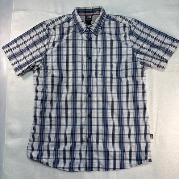 The North Face‎ Breathable Button Up Short Sleeve Shirt Blue And White- Large