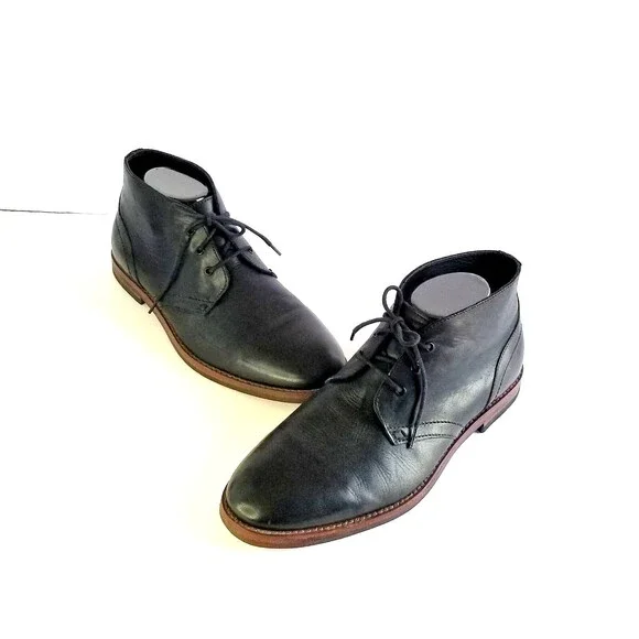 H BY HUDSON Men's Houghton II Leather Chukka Boots Black Sz 41 Lace Up