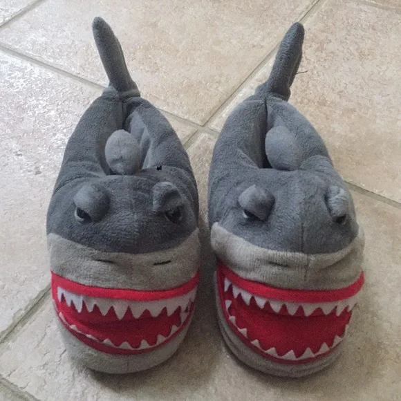 Boys Hungry Shark Stuffed Moccasins Slippers