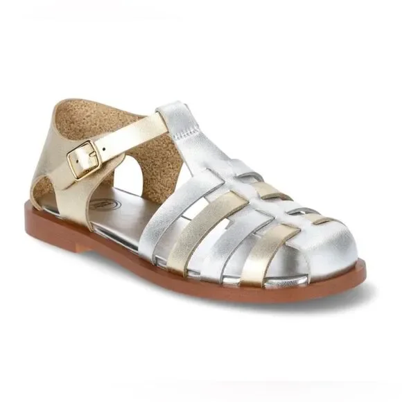 Wonder Nation Big Girls Gold-tone/Silver Fisherman Sandals(Size 6)