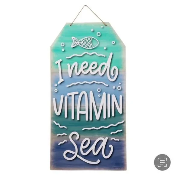 NWT Beach Inspired Fun Hanging Green Blue White Wall Sign I need Vitamin Sea New