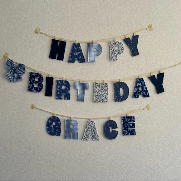 Handmade Custom Fabric Banner‎ – Happy Birthday + Name