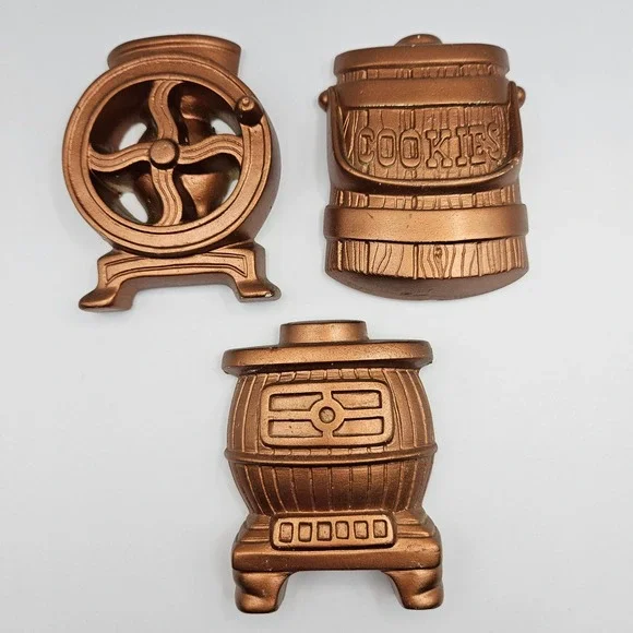 Vintage Chalkware Wall Plaques Set of 3 Kitchen Stove Cookie Jar Wheel