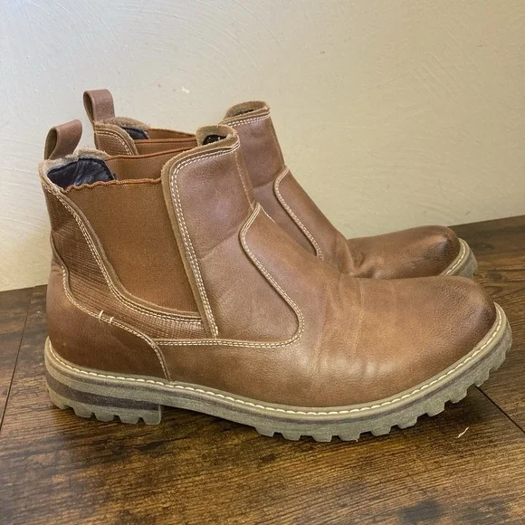 Bruno‎ Marc ENGLE-03 Men's Chelsea Boots Brown Leather Slip On Lug Sole 10