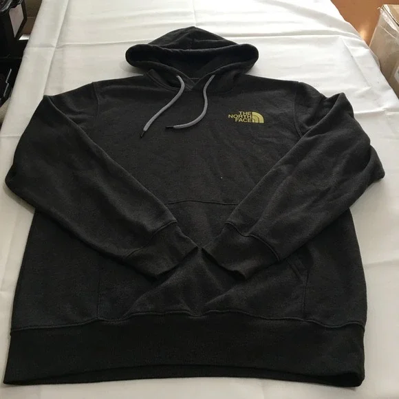 The North Face Hoodie Sweatshirt Mens Large Charcoal Yellow Logo Pullover