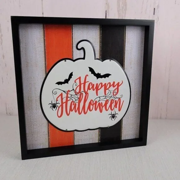 New Happy Halloween Wooden Box Decor Art Sign