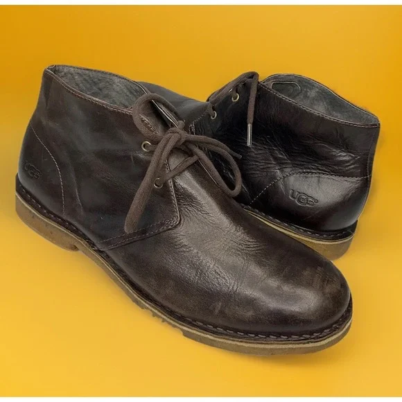 UGG Leighton Chukka Boot‎ 3275 Leather Shoes Chocolate Brown 2 eye Men Sz 12