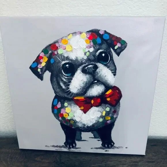 Pug Dog Portrait Bulldog Contemporary Canvas Painting Wall Art Decor