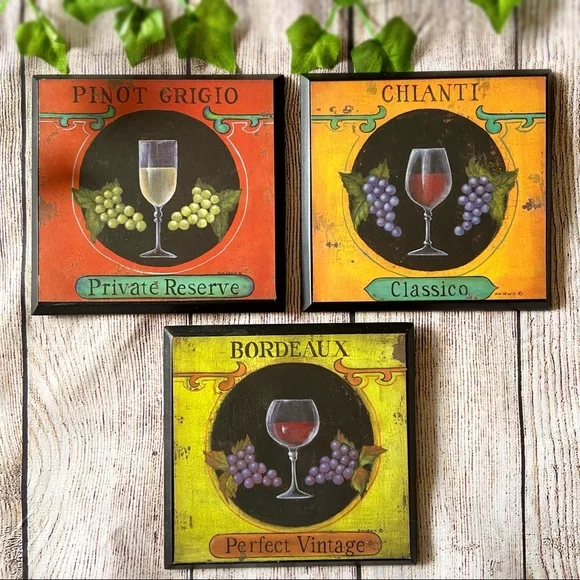 Vintage Wine Wall Art Trio Prints 🍷🍾