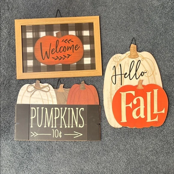 Autumn Welcome and Pumpkin Wall Decor Set