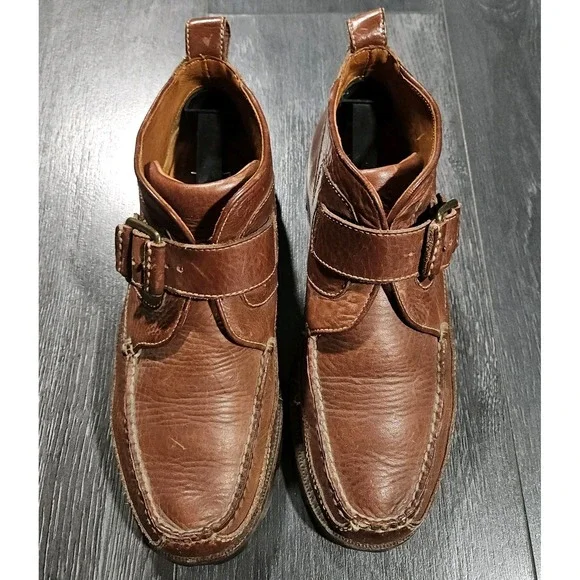 VTG Cole Haan Handsewn Leather Chukka Boots Men 8.5 Brown Buckle Strap Preppy