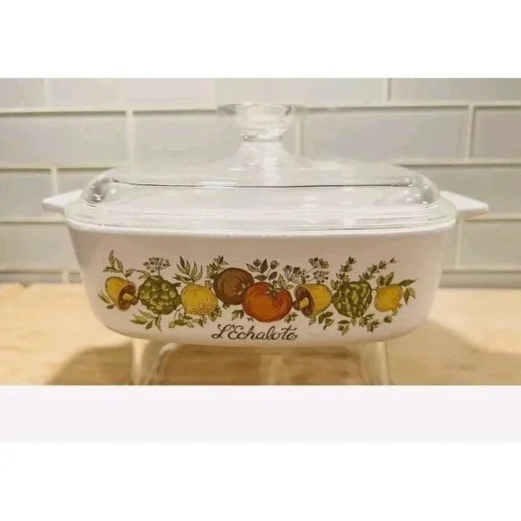 Vtg Corning Ware Casserole Dish Spice of Life L'echalote 1 Qt w/ glass Lid cook