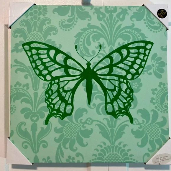 NWT Natures Canvas Felt Butterfly on Framed Scroll Print Canvas