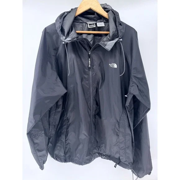 The North Face Windbreaker Jacket Mens XL Gray Hooded Full Zip Stow Pocket