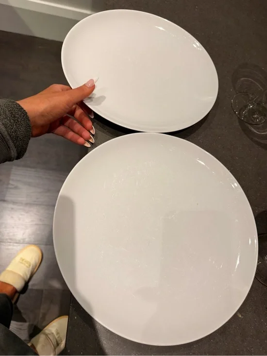 White Ceramic Dinner Plates - Set of 2 CRATE AND BARREL 12 inch