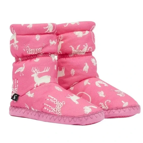 Joules Girls pink animal print Padabout Slipper Sock size xlarge 4-5