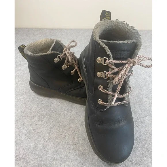 Dr Martens Bonny II Black Leather Fleece Line WELL WORN Boots Mens Size 10