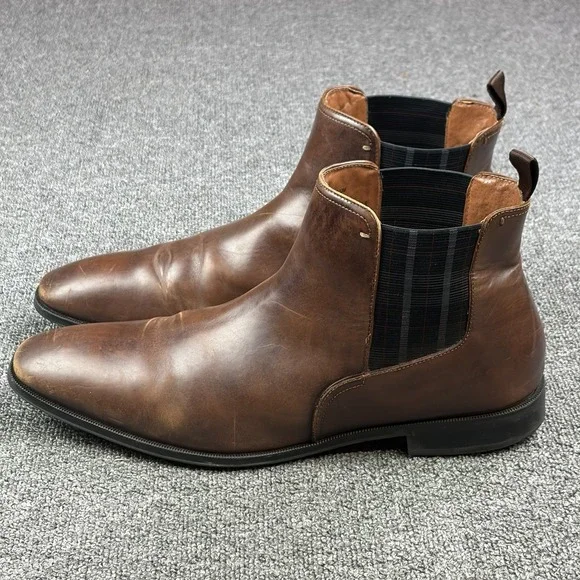 Florsheim Chelsea Boots Mens 13 M Brown Leather Plaid Pull On Dress 11834-200