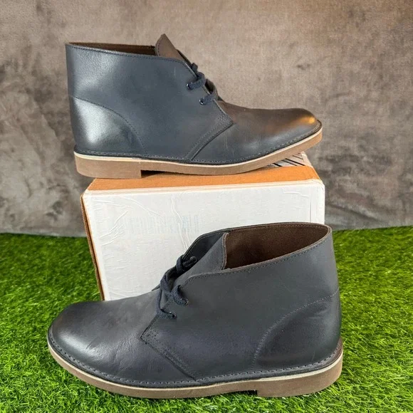 Clarks Desert Boots Mens 9.5 Navy Blue Leather Chukka Boots 261123167085