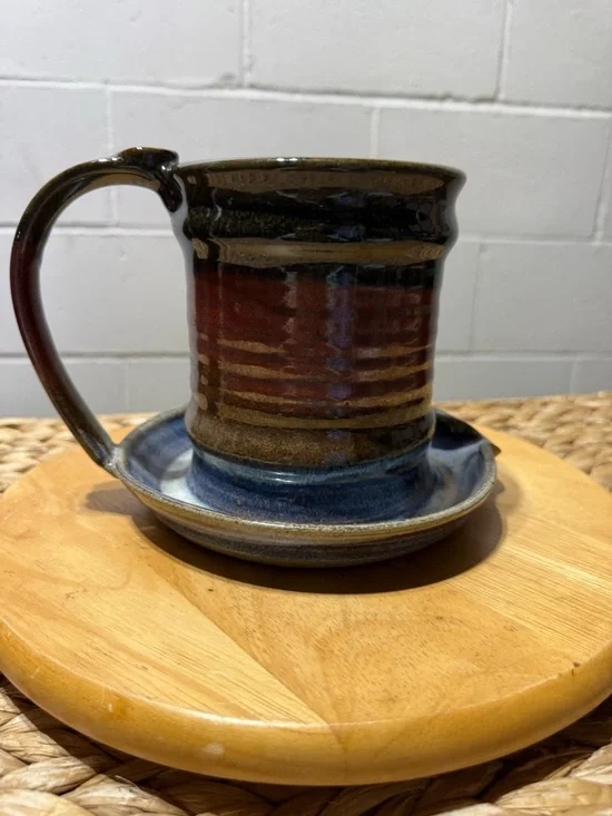 Nedza USA Pottery. Handmade microwave bacon cooker mug w/ tray and pour spout .