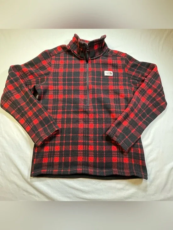The North Face Gordon Lyons Pullover Men's M Red Plaid 1/4 Zip Fleece Sweater