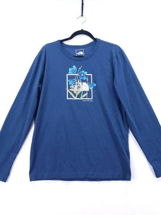 The North Face Mens Blue Himalayan Poppies Long Sleeve T-Shirt Nature Size Large