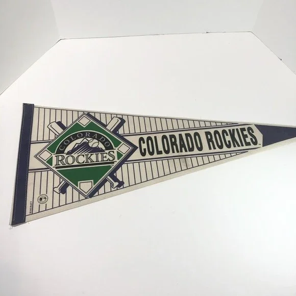 Vintage Colorado Rockies Pennant, White, Black, And Purple ~30x12” Triangle