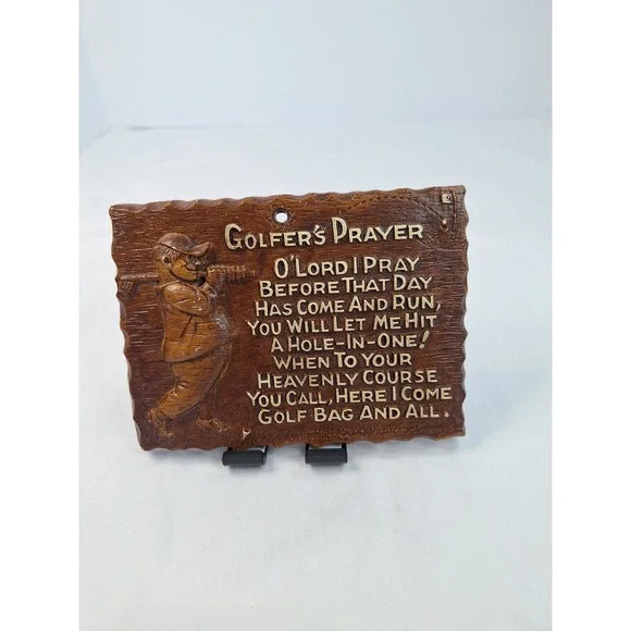 Vintage Multi Products Inc Golfers Prayer Wall Plaque Faux Wood 1236-1 USA Made