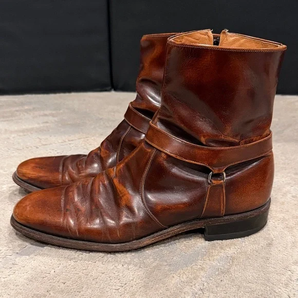 JOHNSTON & MURPHY • BOOTS SQUARE TOE HIPSTER ZIP UP LEATHER BROWN BEATLE BOOTS