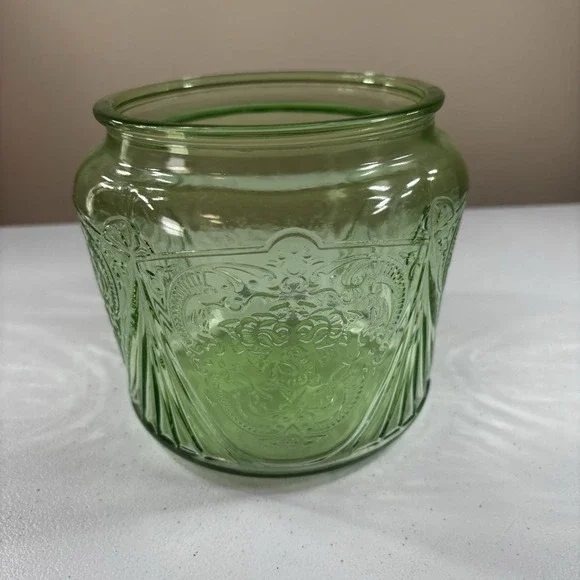 Hazel Atlas Uranium Glass 'Royal Lace' Cookie Jar No Lid Depression Glass Glows