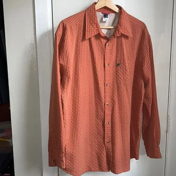 THE NORTH FACE Orange Plaid Button Up Shirt-L